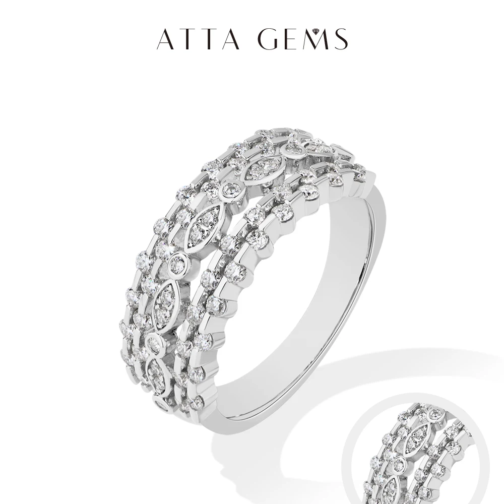 

ATTAGEMS 925 Sterling Silver Multi Layer Geometric Rings DVVS1 Moissanite Ring Marquise Shape forWomen Luxury Engagement jewelry