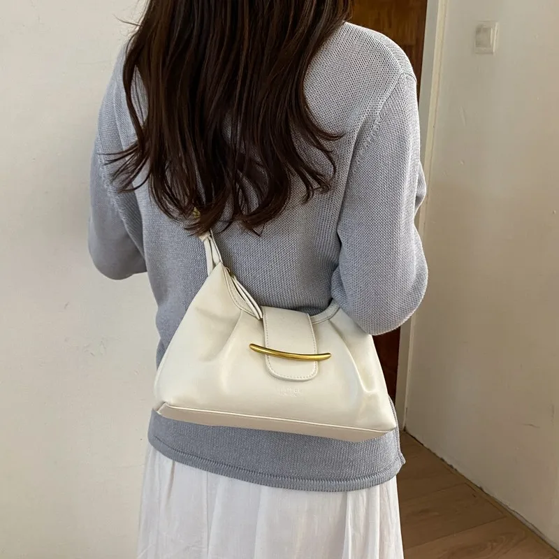 Fashion Solid PU Advanced Sense Shoulder Bags Versatile Large Capacity Underarm Women's Bags New Concise Retro Commute Tote Bag