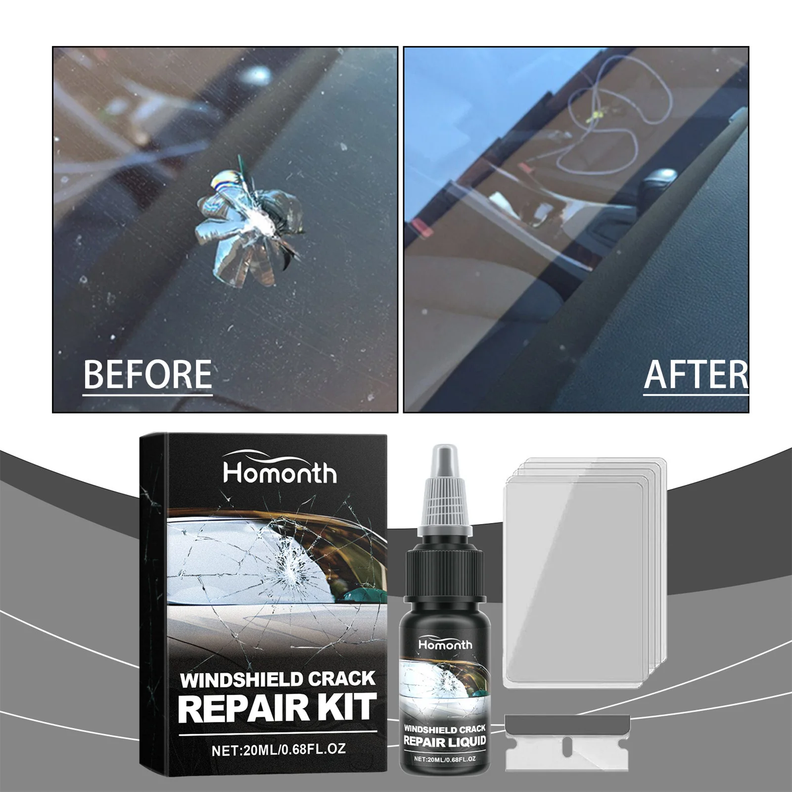 Car Cracks Glass Repair Liquid Multifunctional Cracks Gone Glass Repair Kit Suitable for All Windshield Types