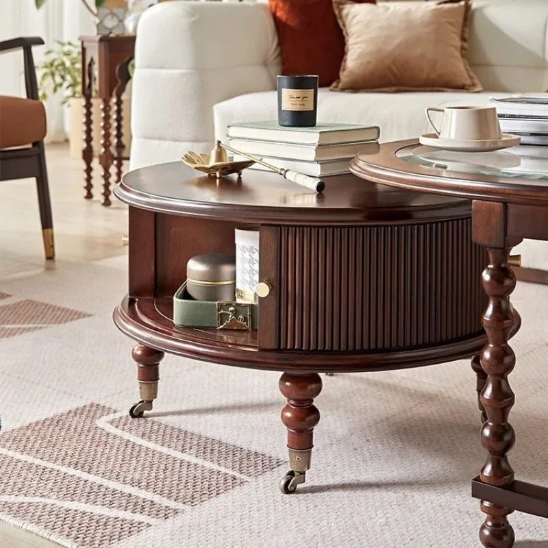 Americano, retrò, rotondo, in legno massello, tavolino da caffè, combinazione, soggiorno, casa