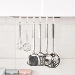 Stainless Steel Wall Hanging Rod 6 Hook Self-adhesive Wall Rack Bathroom Kitchen Rack Storage Free Punching and Strong Suction