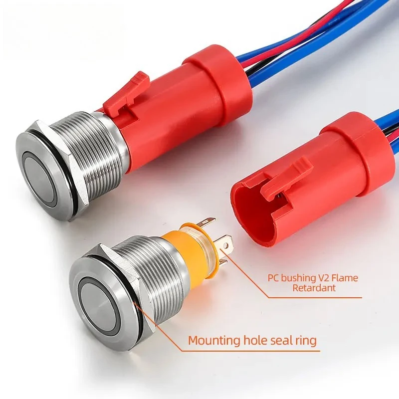316L Stainless Steel Waterproof Push Button Switch 22MM Large Current Car Marine Push Switch Normally Open With 12V-24V LED Lamp