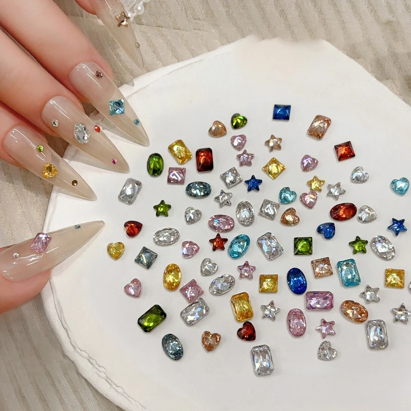 20Pcs Clear Nail Crystal Decoration Sparkling Ellipse Pigeon Egg Heart Five-Pointed Star Multi Cut Nail Pile Diamond Accessories