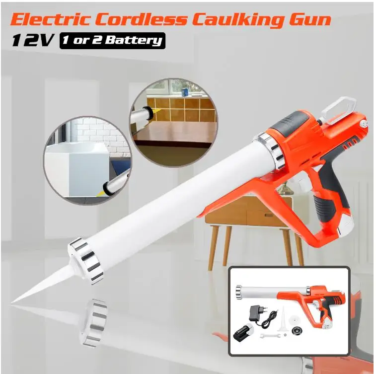 12V 1.5AH Electric Cartridge Sealant Gun Cordless Caulking Gun Battery Caulking Gun for Both Cartridge and Sausage Sealant Use