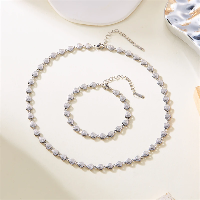 316L Stainless Steel 2025 New Fashion Jewelry Set Young Style Love Heart Splicing Charm Chain Choker Necklace Bracelet For Women