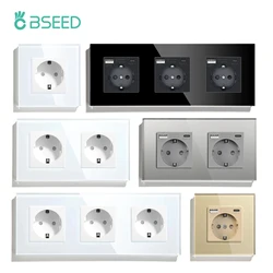 BSEED Single Type-C USB Socket Double Wall Electrical Sockets Triple Power Outlets Crystal Glass Frame EU Standard 16A