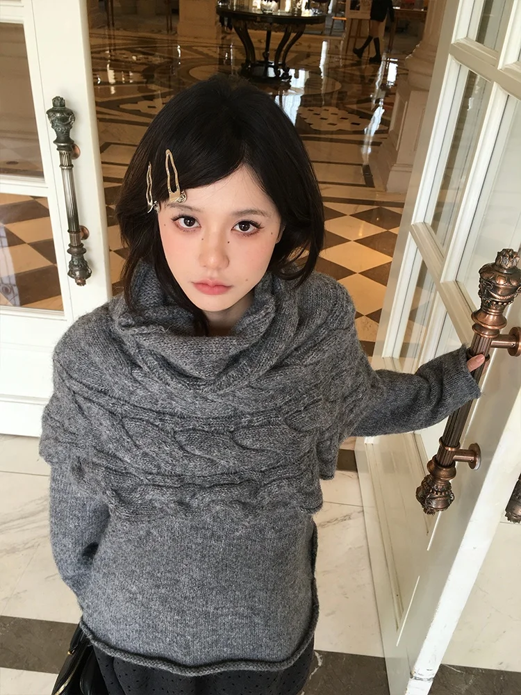 

40 Lions Woolen Sweater Knittedwear Floral Twist oulder Wrap Sli Tee-dimensional Layering Aesthetic Two-piece Set Ver...