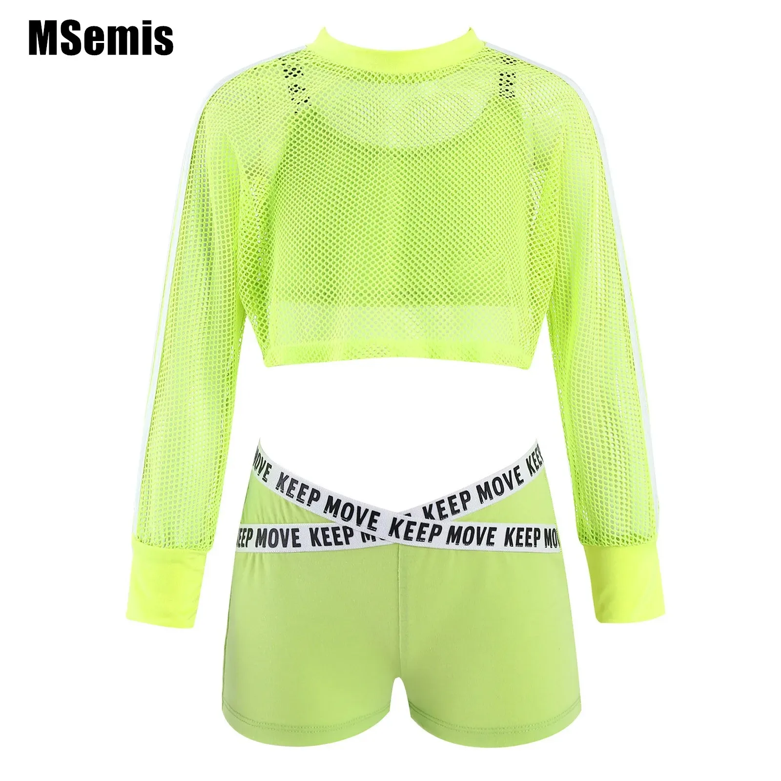 

Kids Girls Summer Sport Suit Straps Crop Vest with Hollow Out Breathable Net Cover Up Tops And Shorts Set for Dance Gym Yoga