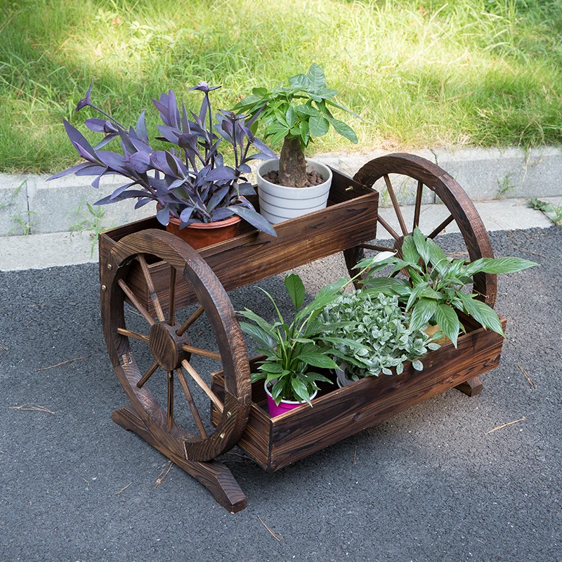 

Outdoor balcony solid wood box carbonized multi-layer wooden flower pot frame anti-corrosion wood garden decoration