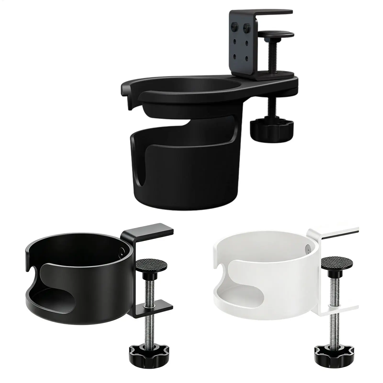 Clip On Desk Cup Holder Adjustable Fits Most Cups & Bottles Sturdy Anti-Spill Drink Stand for Office Home Computer Table