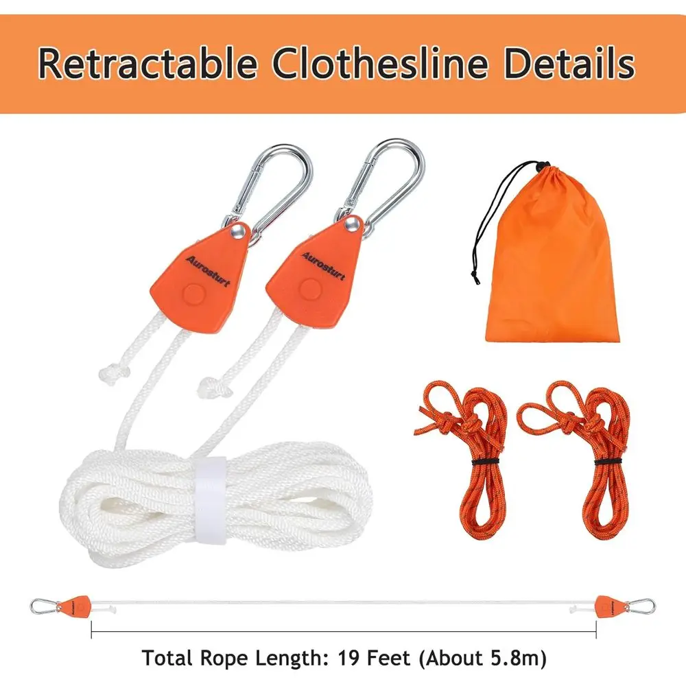 Portable Heavy-Duty Ratchet Pulley Clothesline for Outdoor, Indoor, Camping, and Travel Use