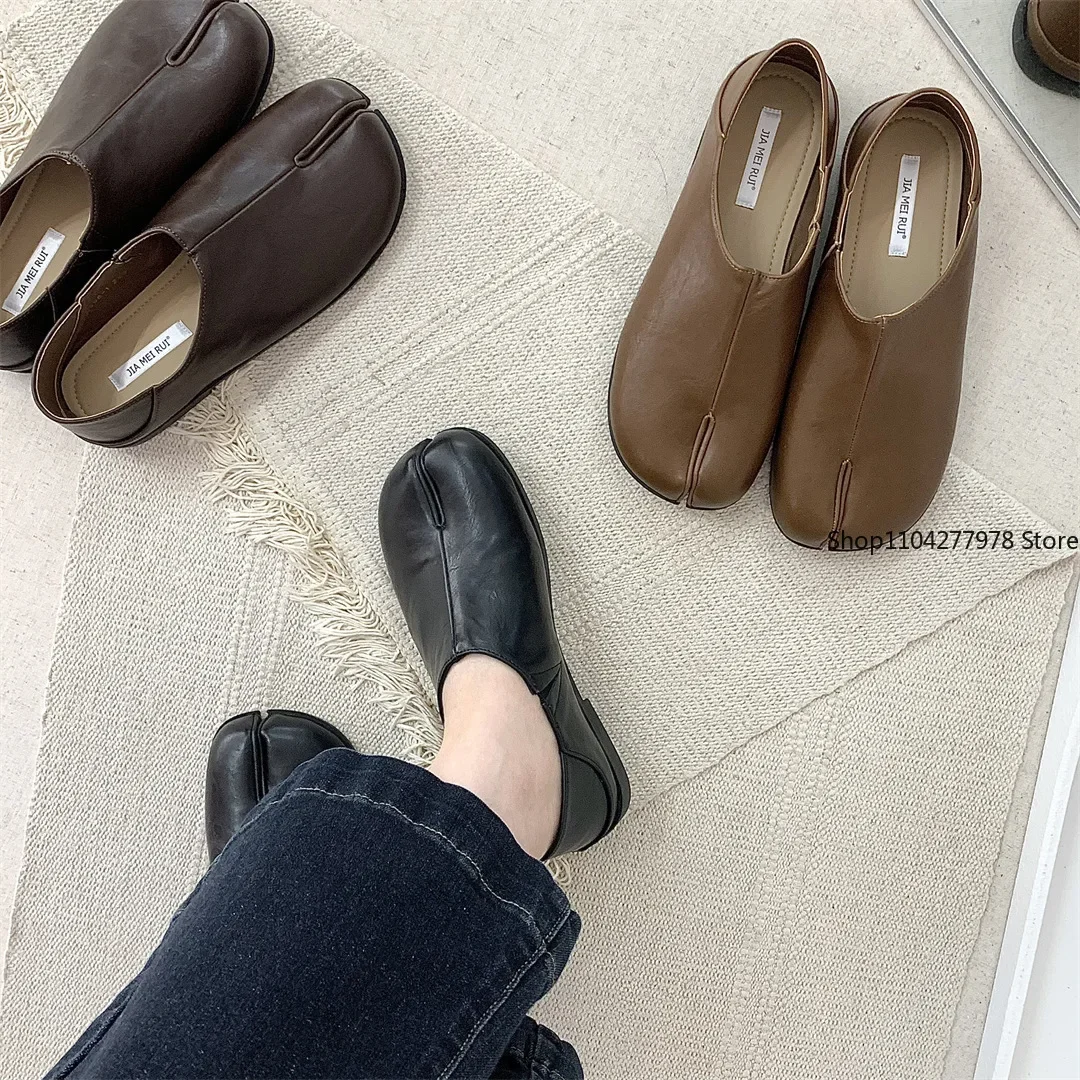 

Bailamos/женские тапочки с раздельным носком Tabi Ninja, слипоны на плоской подошве с круглым носком, неглубокие ленивые слипоны на лодке, туфли-мюли с открытой пяткой, мягкие лоферы