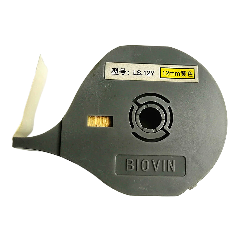 BIOVIN 12mm White Yellow Label Tapes Cassette Original Sticker LS-12W/Y For Wire Marking Machine Cable ID Printer s650 s700e