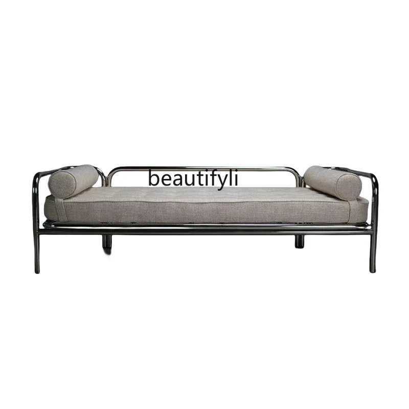 Medieval Bauhaus stainless steel sofa bed simple design bench porch shoe stool designer model room