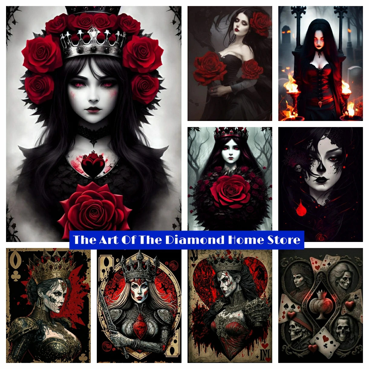 

Gothic The Rose Art Cross Stitch 5D Full Diamond Playing CARDSCartoon Girl DIY Diamond Mosaic Painting Wall Art Kits Home Decor