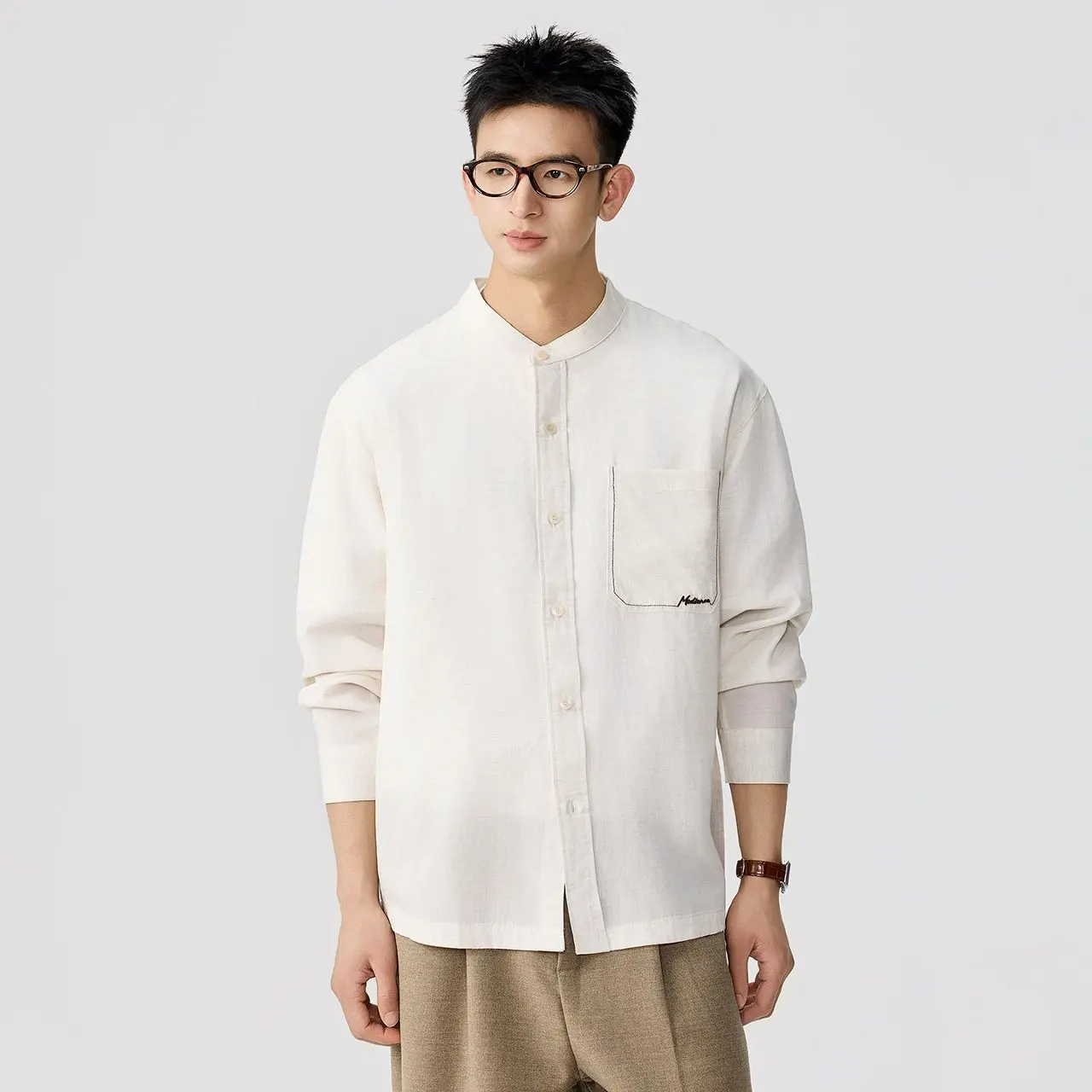 

Men's Stand Collar Fashion Loose Casual Vintage Long Sleeve Shirt Male Spring Autumn Cityboy Oversize Shirts Commute Clothes