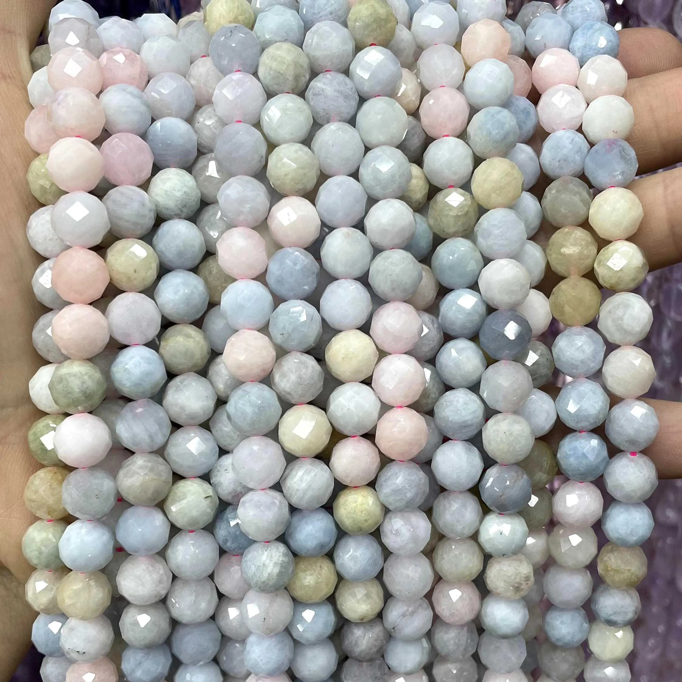 6/8/10MM Natural Stone Faceted Colorful Morganite Round Gemstone Spacer Beads For Jewelry Making DIY Accessories 7.5\'\'inches