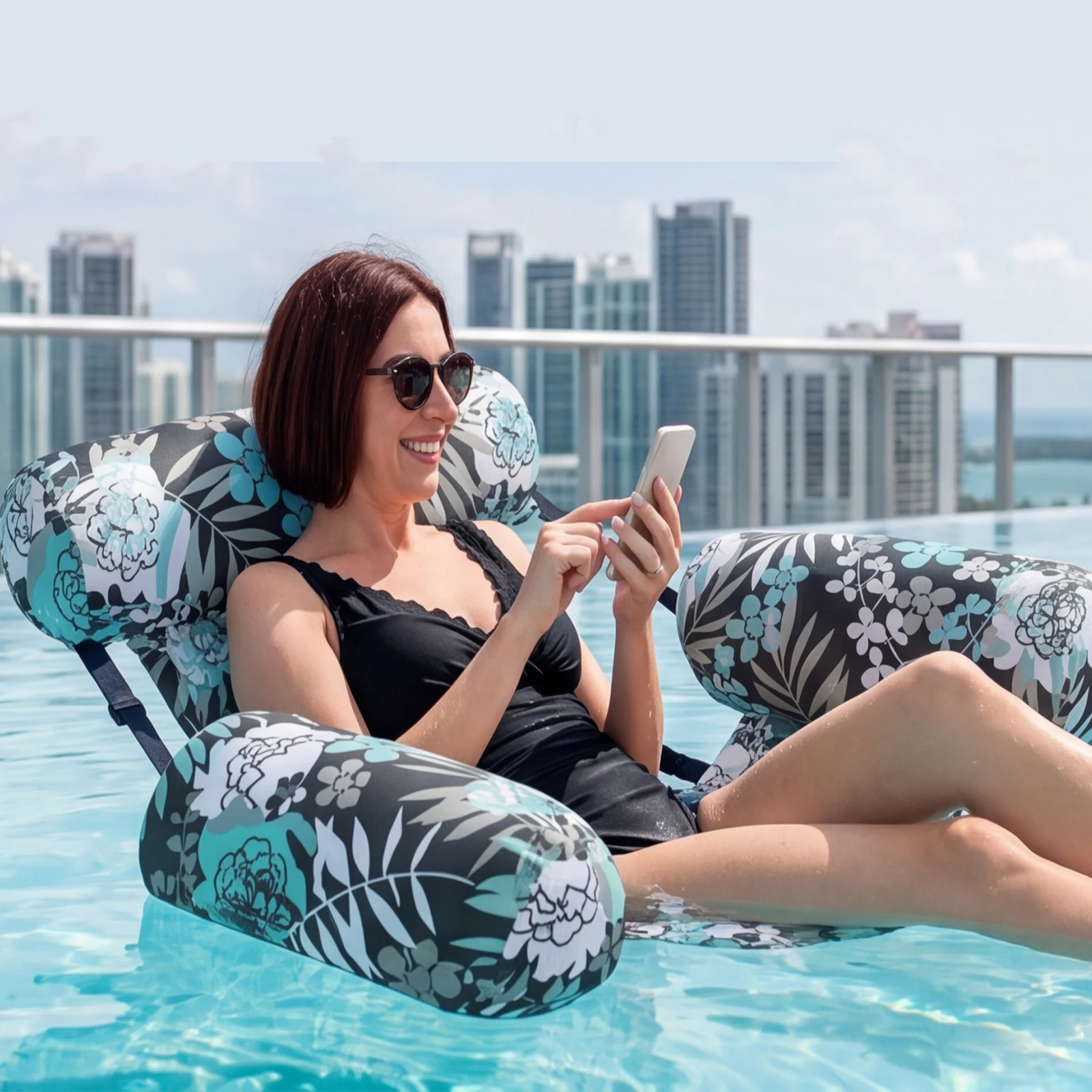 インフレータブルプールラウンジ、ポータブルヌードルラフト、空気注入式ウォーターフロートチェア、夏用フローティングマットハンモック（ビーチ、湖、裏庭用）