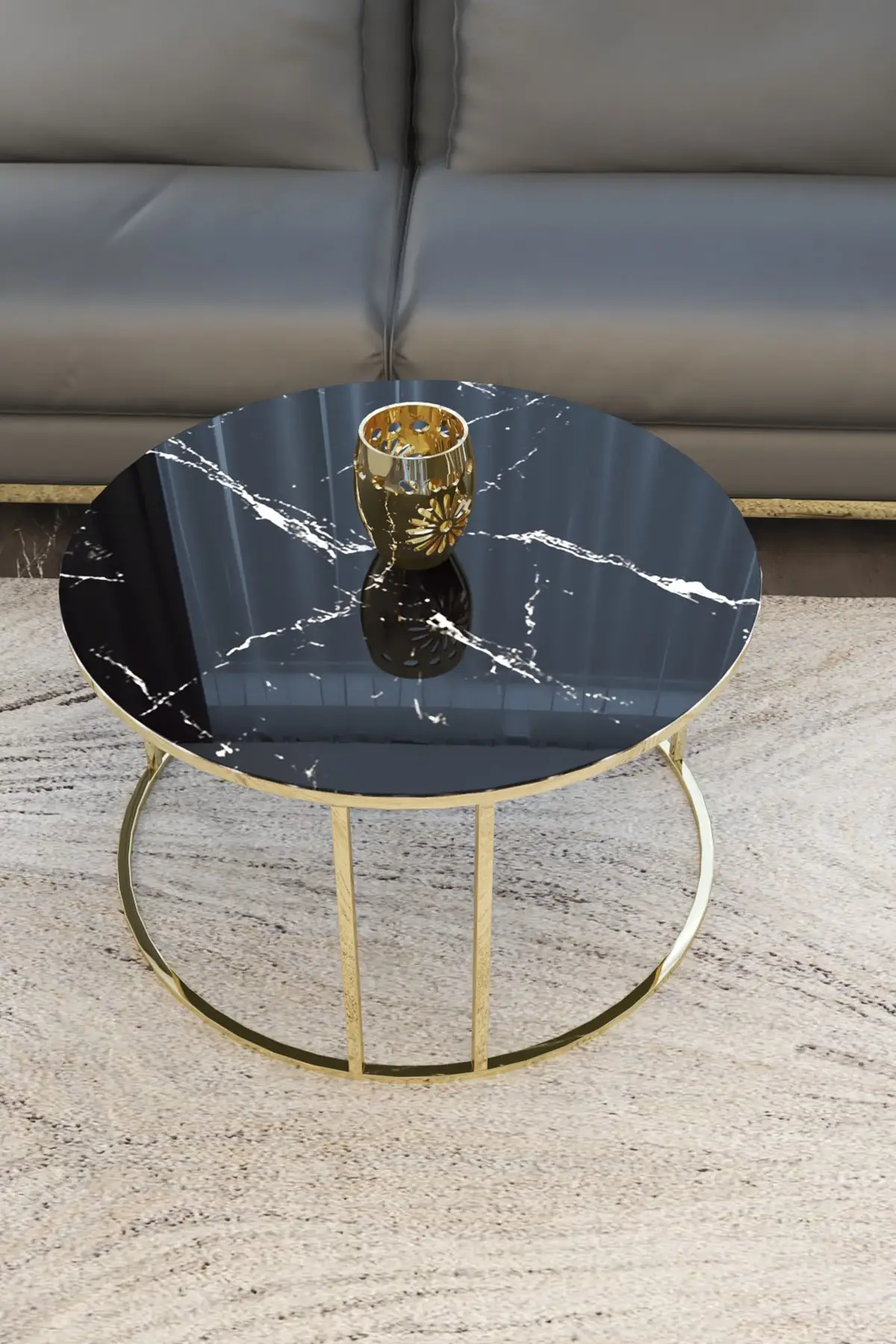 Gold Metal Coffee Table Unbreakable Black Glass 3 Piece Scandinavian Side Table Tea Coffee Service Table Round Living Room Bedsi