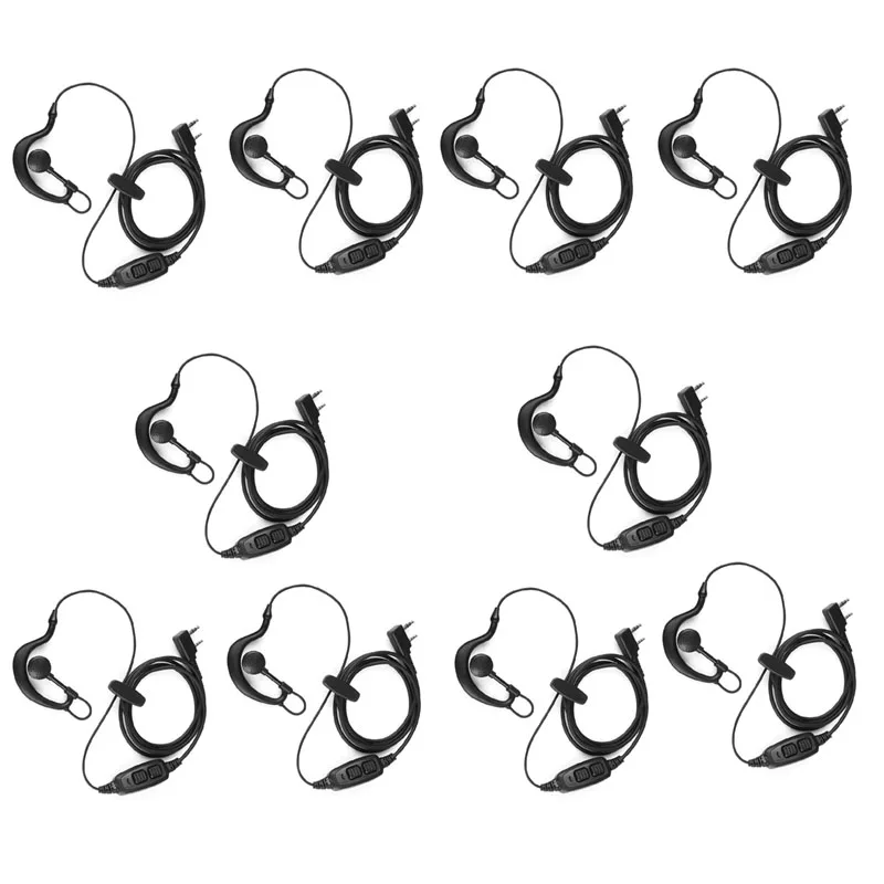 10PCS BAOFENG UV-82 Walkie Talkie Ear Hook 2-PIN Earpiece Headset PTT MIC Earbud Interphone Earphone for UV-5R/KENWOOD/HYT Radio