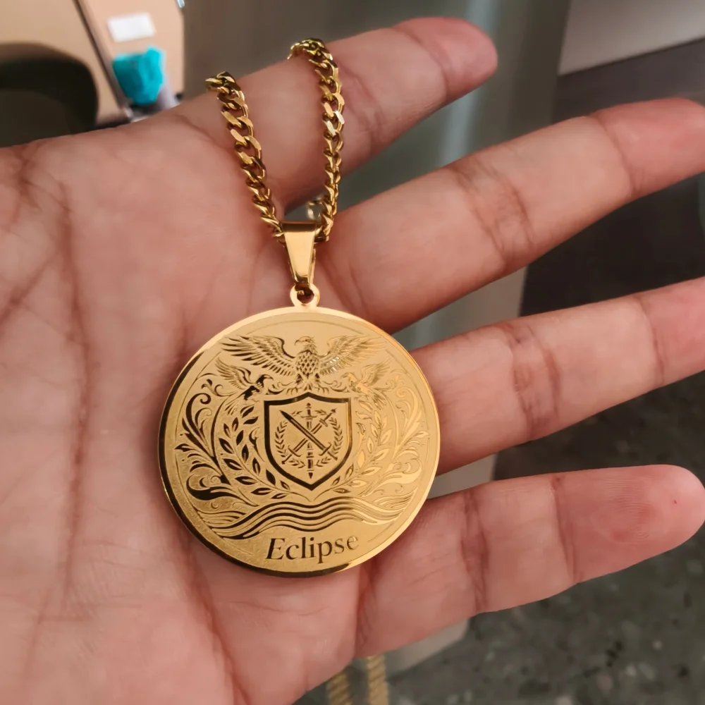 Custom Picture Deep Etched Necklace Stainless Steel Jewelry Personalized LOGO Design Image Family Crest Necklace Gift For Him