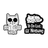 Cartoon Black Cat To Do List Nothing Enamel Pins Custom Don't  Stress Meowt Sunglasses Cat Brooches Bag Lapel Badge Jewelry Gift