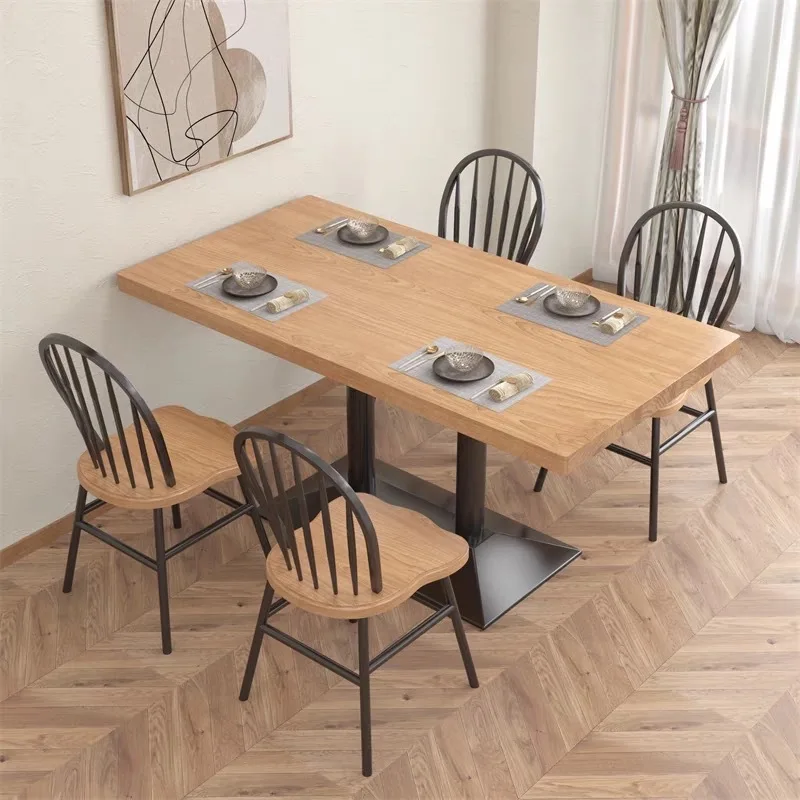 Restaurant Snack Bar Tables and Chairs Fast Food Chain Solid Wood Wrought Iron Dining Tables and Chairs