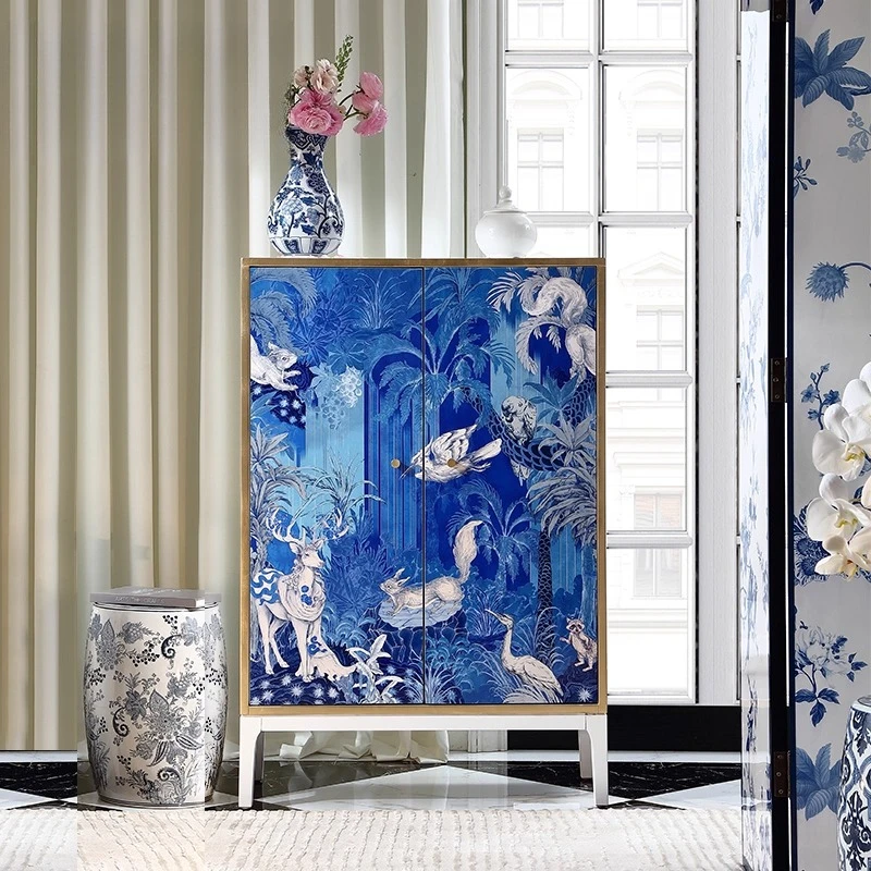 

Porcelain white solid wood French medieval shoe cabinet Multi-purpose cabinet Entrance cabinet Storage storage Chinese