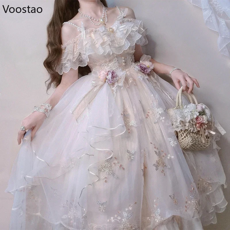 Victorian Retro Lolita Jsk Dress Japanese Women Sweet Lace Floral Embroidery Princess Wedding Dresses Girls Cute Party Vestidos