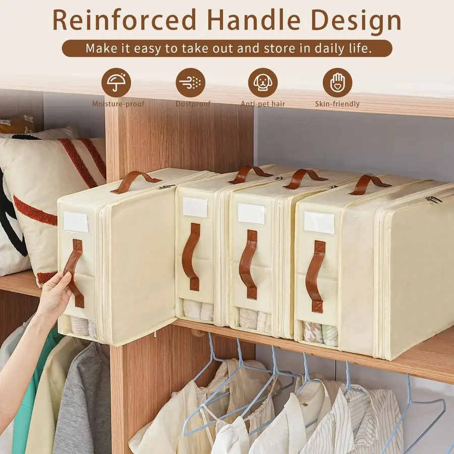 Organizadores e armazenamento de lençóis, 4 pacotes de organizadores de armário de linho com zíper ajustável, armazenamento de cama dobrável para queen ou king