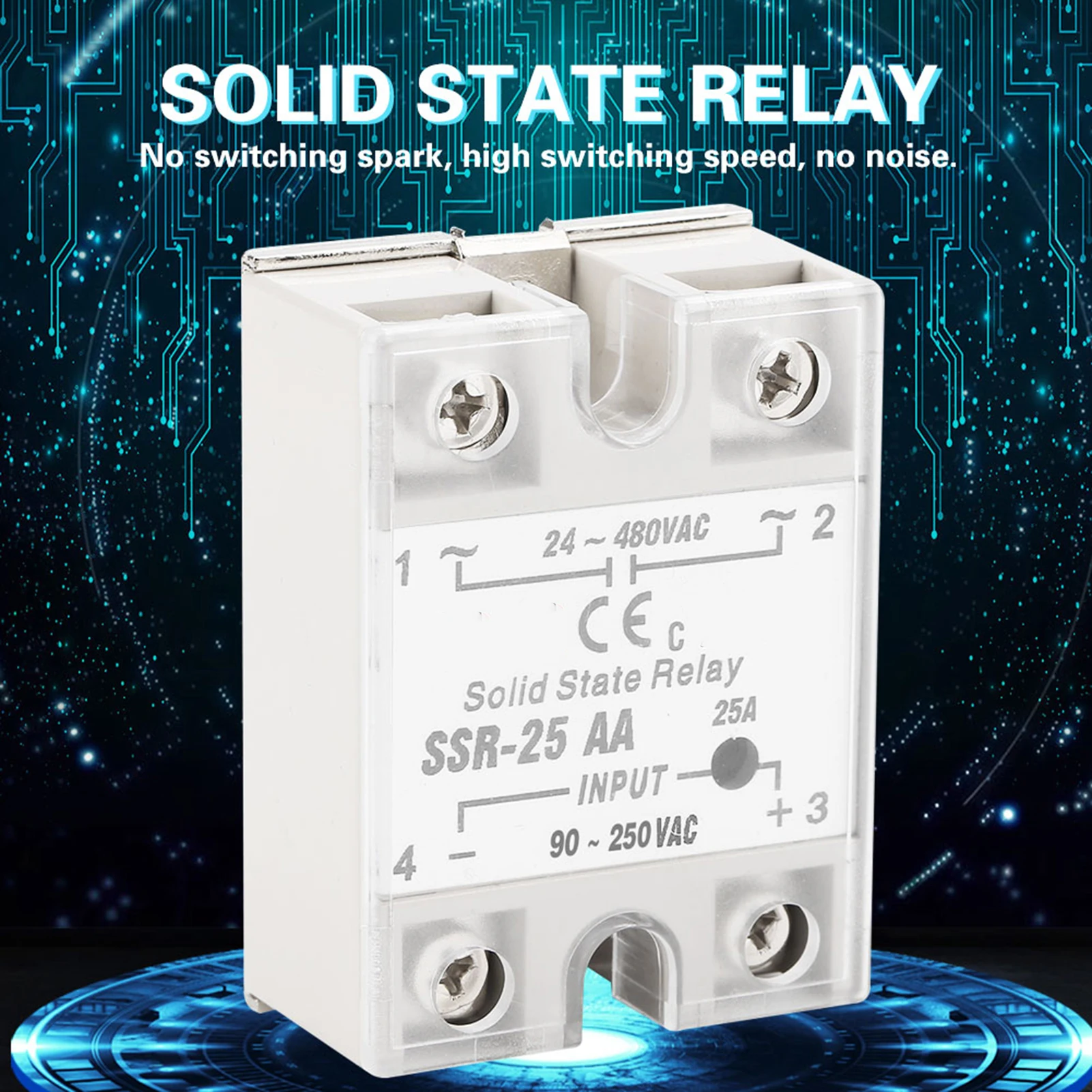 

Solid State Relay, SSR25 AA 25A Solid State Relay Module SSR ACAC Input 80250V AC Output 24480V AC