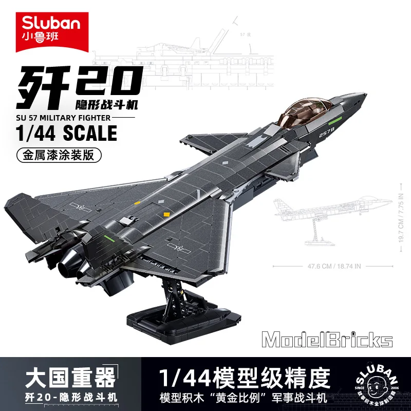 Sluban Modern Military Helicopter Sukhoi Su-57 Su-27 Aircrafts F/A-18 F-14 Fighter WWII Aircraft Building Blocks Model Kids Toys