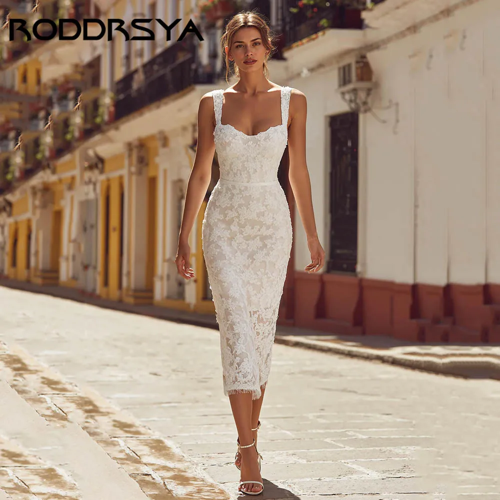 

RODDRSYA свадебное платье миди на тонких бретельках с открытой спиной, милое вечернее платье для мероприятий, современное платье de novia по индивидуальному заказу