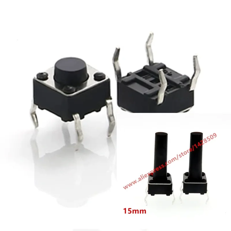 500pcs 6*6*15mm Black button DIP vertical 4pin Key switch Tactile Push Button Induction cooker switch