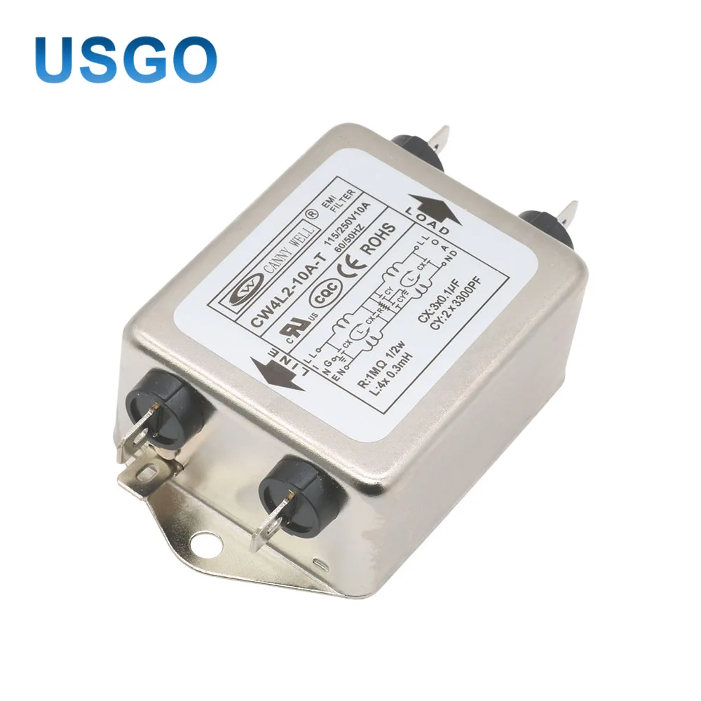 USGO Single Phase EMI Filter 10A 20A CW4L2-10A-T CW4L2-20A-T 115V 250V AC Power Filters for Laser Machine