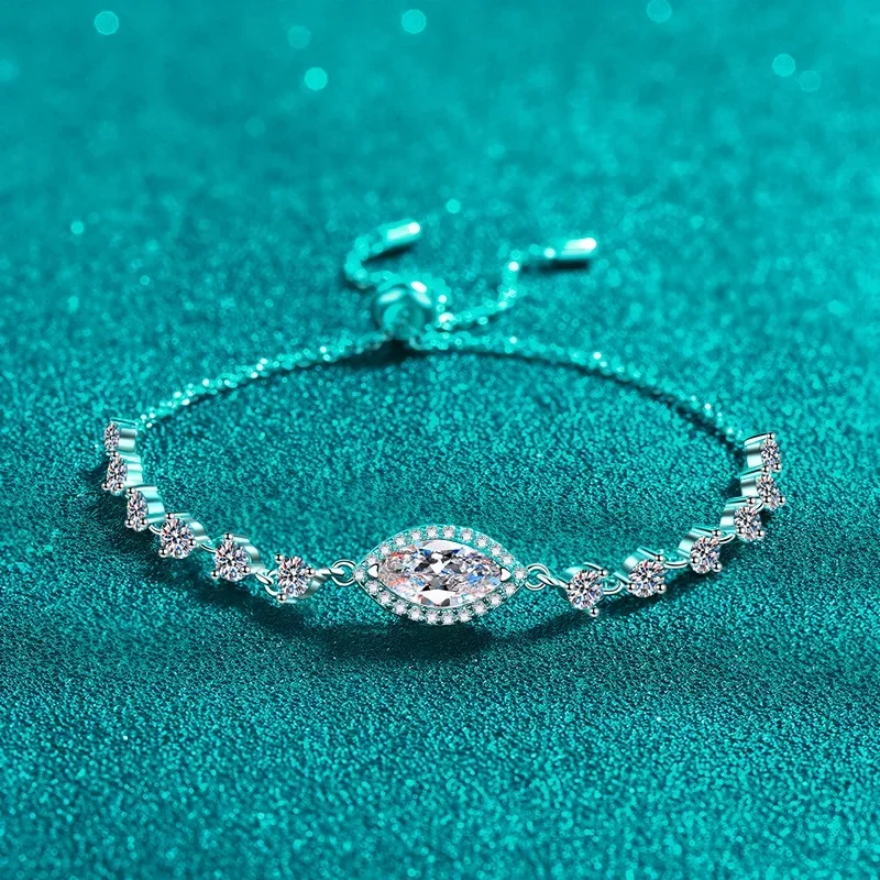 

Luxury 1 Carat Moissanite 18k White Gold Bracelet Platinum PT950 Unique Eye-catching Female Wedding Fine Jewelry