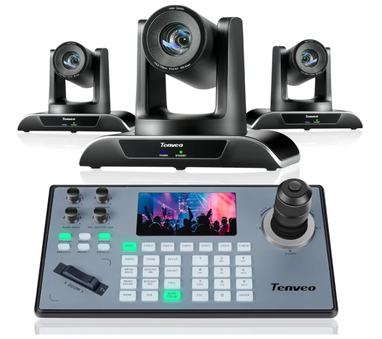 TENVEO Conference System VHD20H 1080p HDMI/USB3.0/RJ45 20x Zoom And KB200PRO PTZ Controller PoE Joystick Keyboard Controller