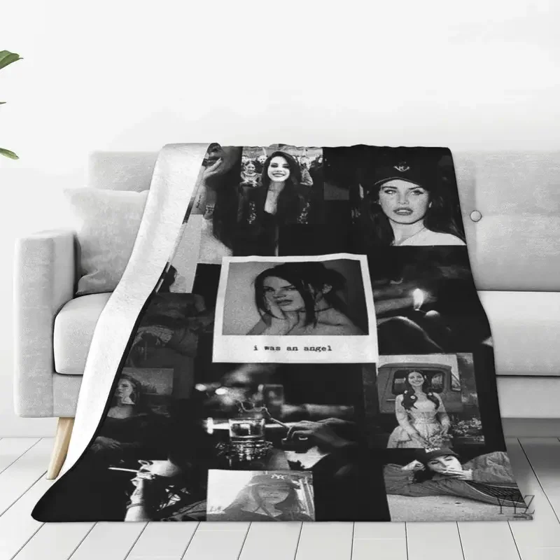 Lana Del Rey Plaid Blanket Sofa Cover Flannel Decoration Retro Collage Warm Throw Blankets for Bed Outdoor Rug Piece