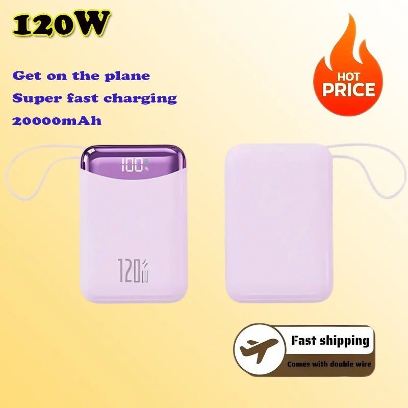 

Быстрая зарядка Power Bank 120 Вт, 20000 мАч, портативный внешний аккумулятор большой емкости с 2 линиями для IPhone, Xiaomi, Huawei, новинка