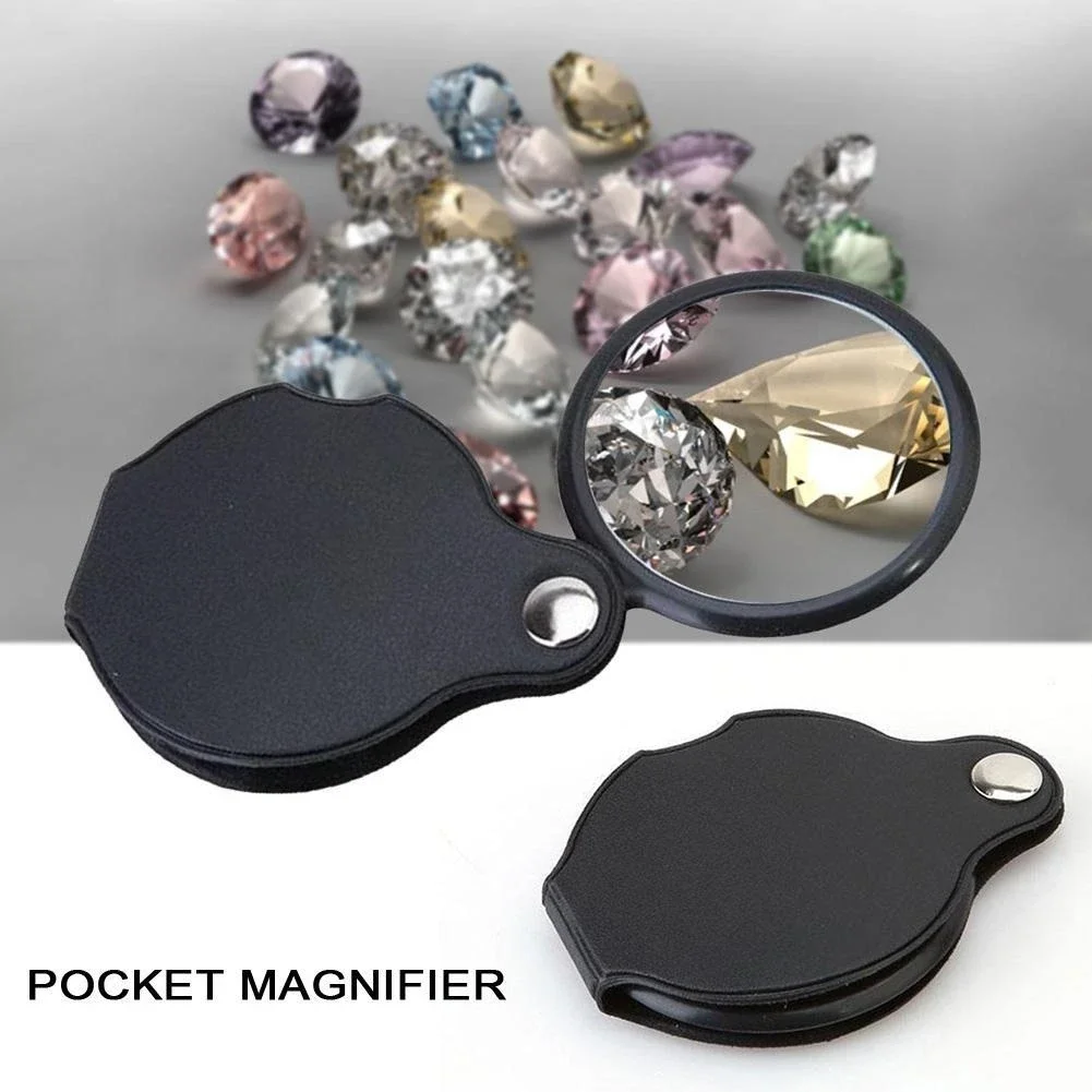 Foldable Mini Pocket 5X Magnifier Magnifying Glass Loupe Reading Jewelry Eye Glass Loupe Lens Black