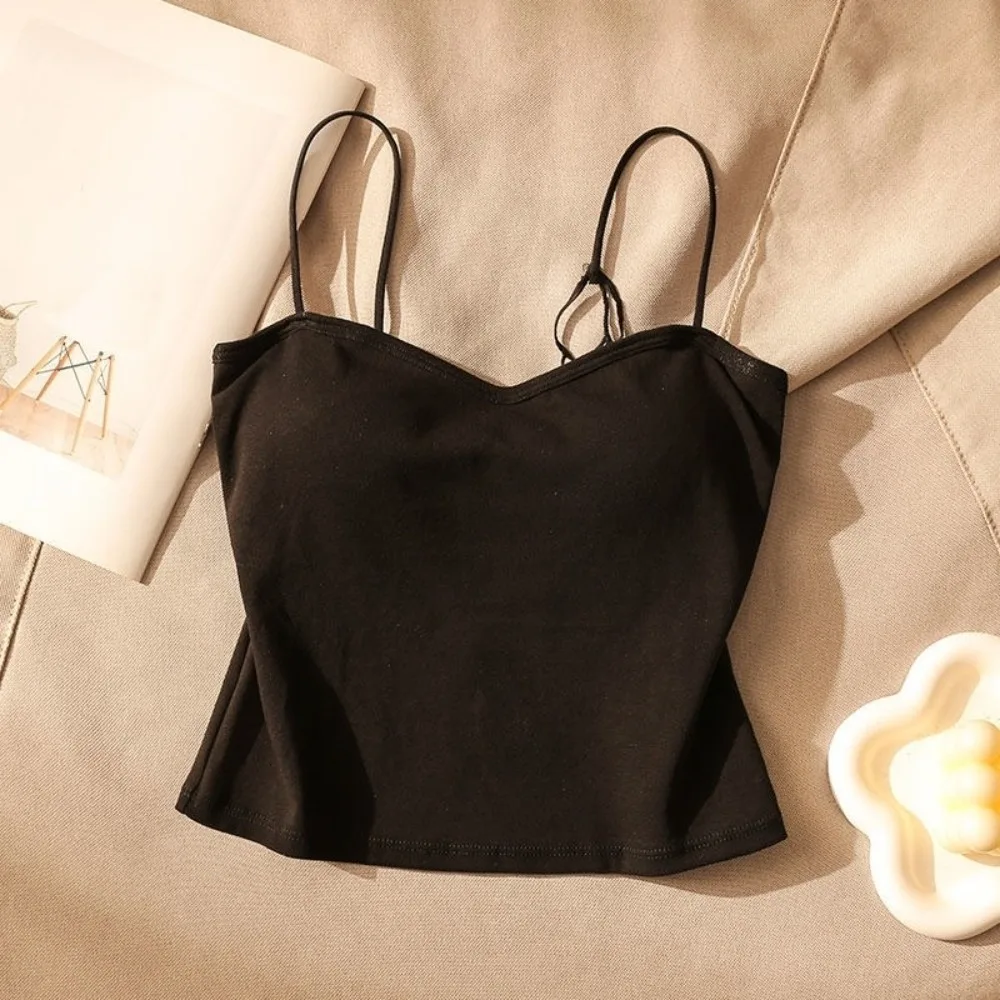 Casual Cotton Spider Web Crop Top Backless Slim Fit Camisole Top with Bra Pads Korean Style Hollow-out Vest Tops Beach Wear
