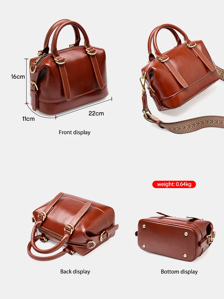 Zency Women\'s Handbag Cowhide Leather Boston Pillow Bag 2024 New Crossbody Bag Retro Commuter Shoulder Bags Large Ladies Purses