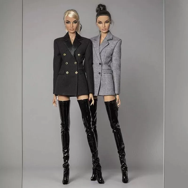 1/6 Doll Shoes Accessories Fashion Premium Pointed‑Toe Stiletto Heel Over‑the‑Knee Leather Boots For FR Babi Supermodel Doll
