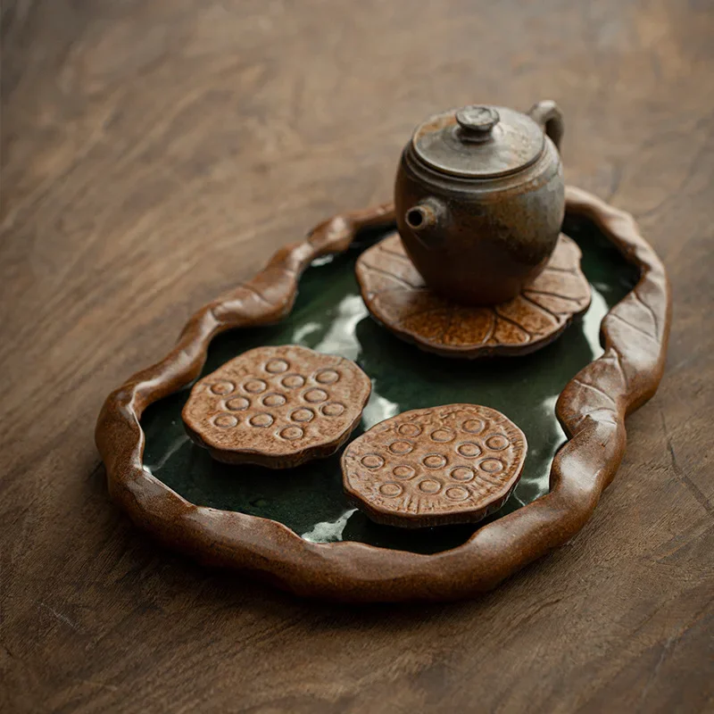 

Tea Tray New Type of Crude Pottery Dry Bubble Tea Saucer Hand-raised Pot Pad Storage Water Lotus Leaf Teaboard