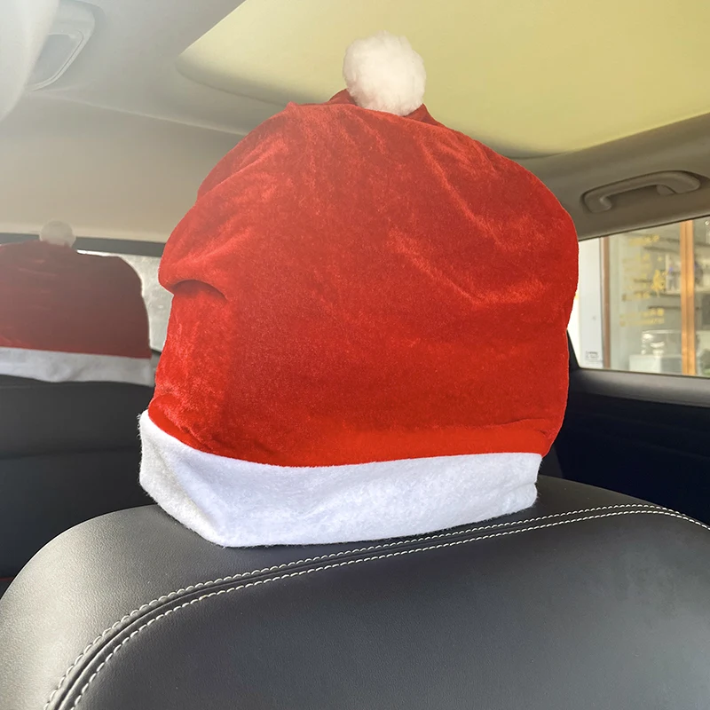 

1/2PCS Christmas Car Seat Headrest Cover Christmas Ornaments Seat Headrest Cover Santa Hat Car Decoration Car Seat Accessories