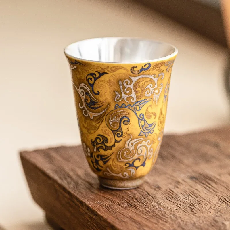 50ML Hand Painted 999 Liu Yin Longteng Four Seas Master Cup High-end TeaSet Teacup Chinese Ceramic Kung Fu Tea Drinking Cup Gift