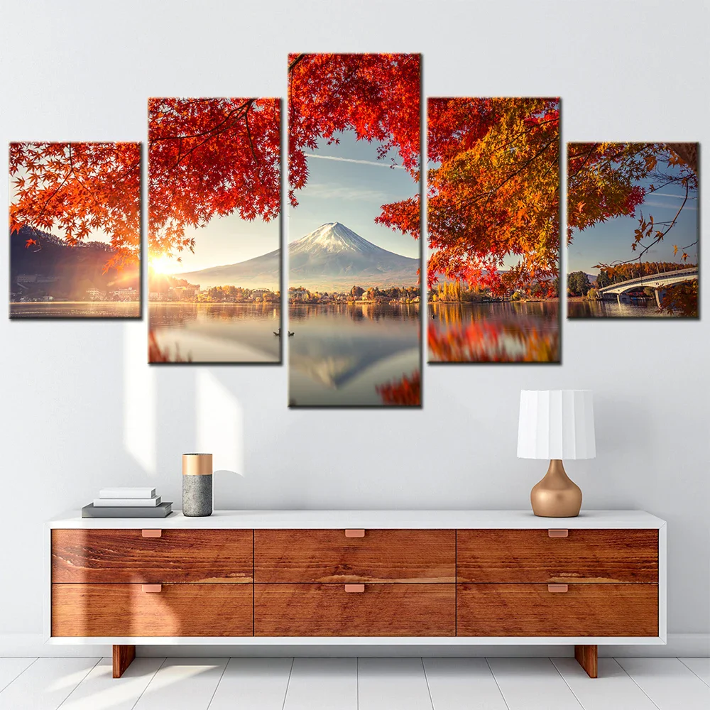 5 diamond painting wall art Mount Fuji Lake View flower DIY diamond painting cross-stitch room decoration for teenagers