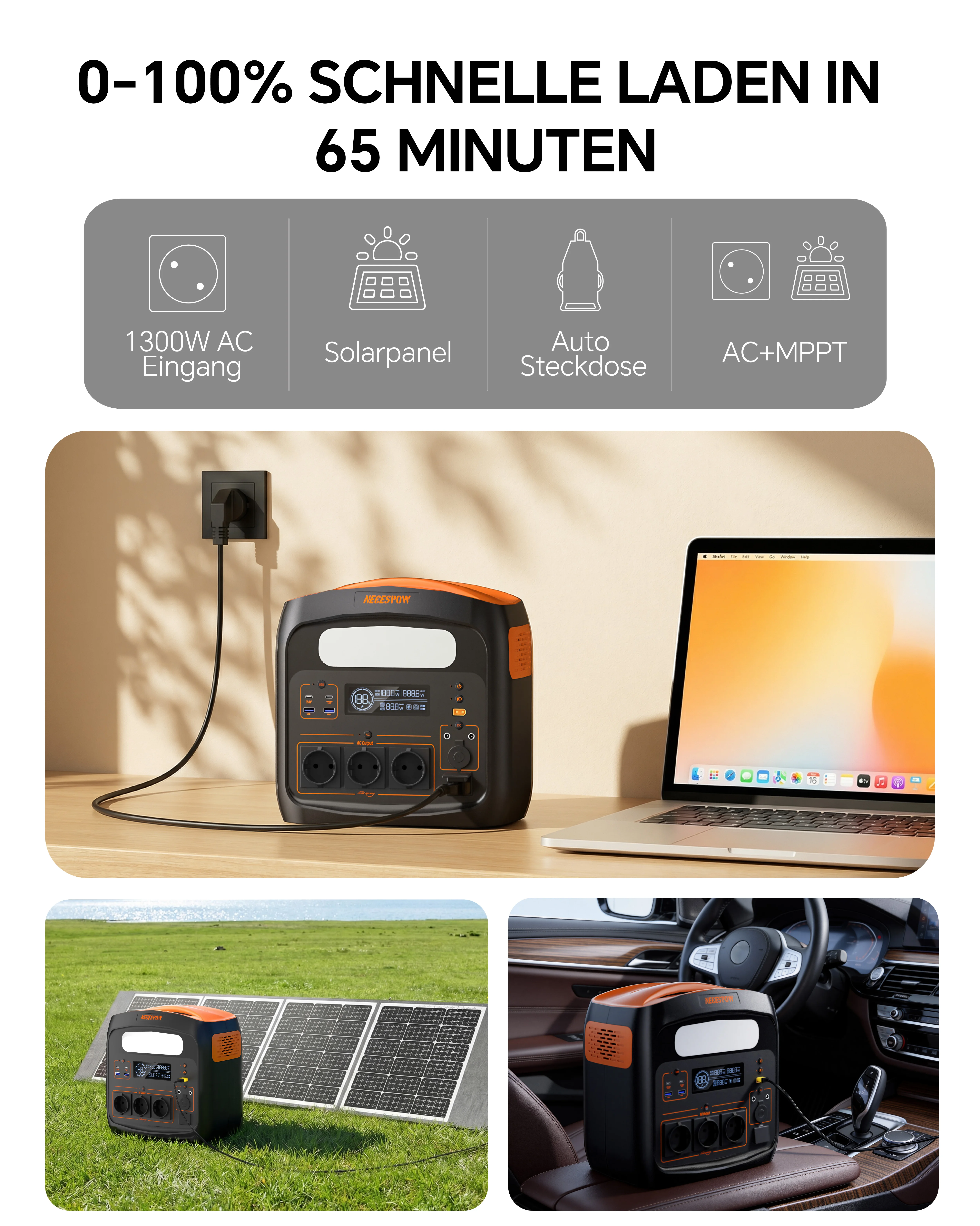 Necespow Estación de energía portátil 1800W – Batería LiFePO4 1024Wh