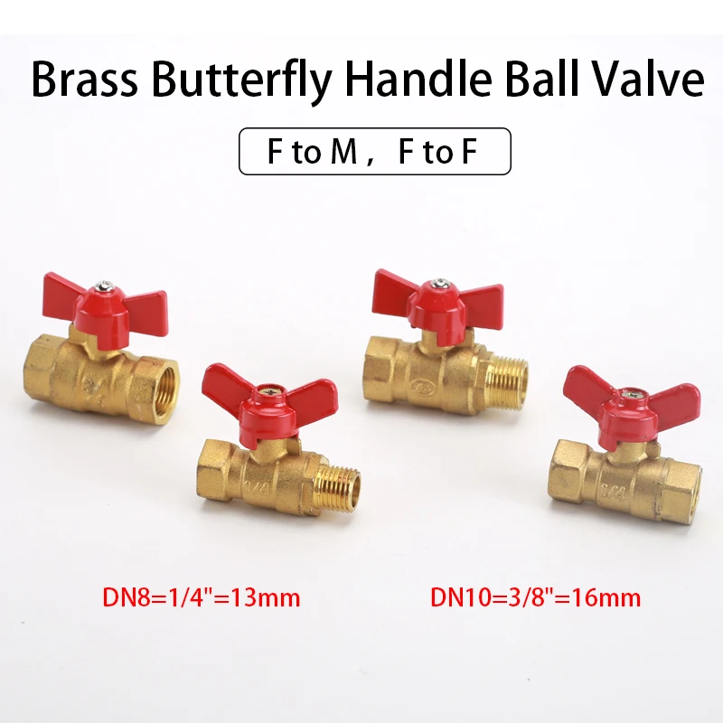 

1/4＂3/8＂Brass Ball Valve Connector Butterfly Handle Female Male Thread Copper Water Gas Pipe Valve Pneumatic Air Pump Adapter