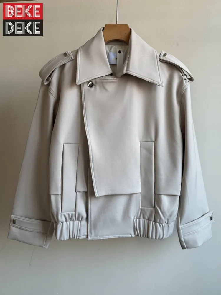 

New Korean Style Mens Fashion Autumn Winter Short Jackets Turndown Collar Epaulet Loose Fit Chic Coats Business Casual Outerwear
